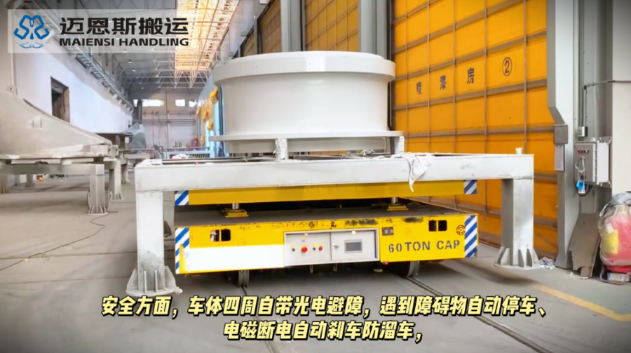 迈恩斯60吨RGV四向移动重载轨道车 适配风电轮毂转运工况